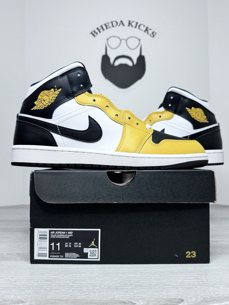 Size 11 - Nike Air Jordan 1 Mid Yellow Ochre White Black DQ8426-701 NEW DS