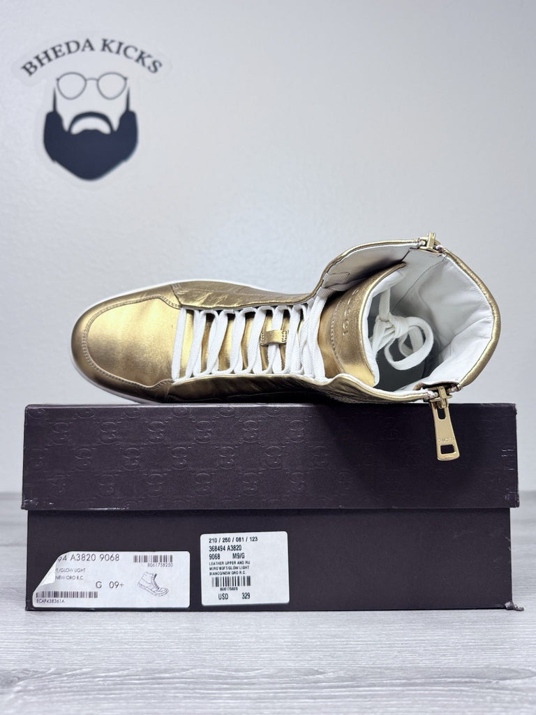 Size 9.5 - Gucci Miro Soft Leather High Top Men’s Sneakers Gold 376193 Preowned