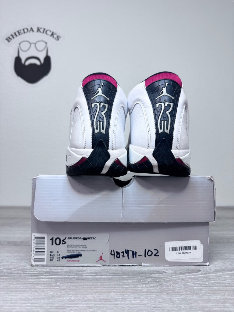 Size 10.5 - Air Jordan 14 Retro 2014 Black Toe 487471-102 Preowned Authentic