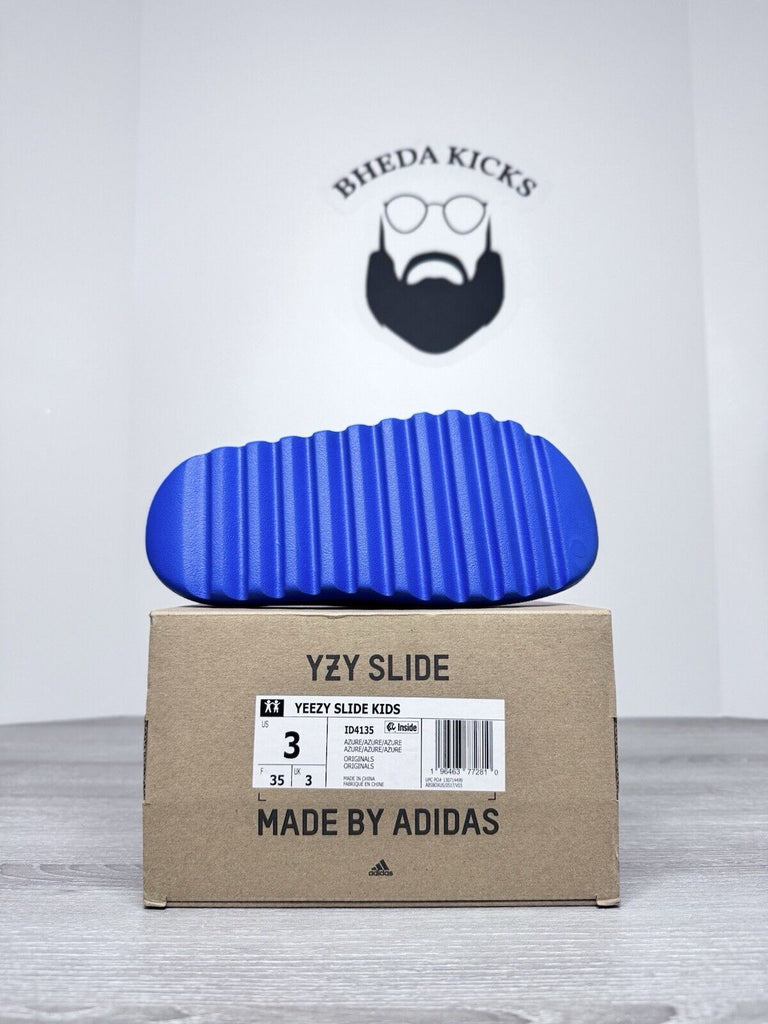 Size 3Y - Adidas Yeezy Slide Azure ID4135 Youth Kids D4135 Blue NEW DS