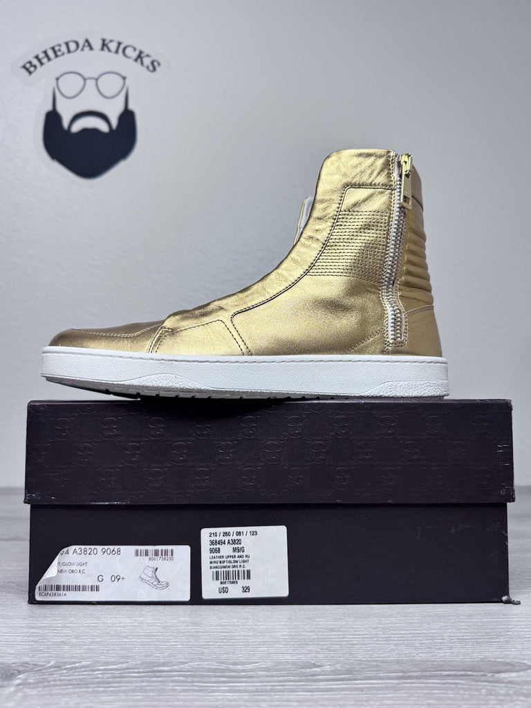 Size 9.5 - Gucci Miro Soft Leather High Top Men’s Sneakers Gold 376193 Preowned