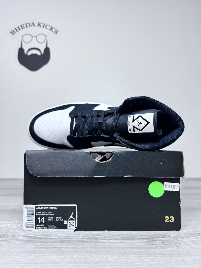 Size 14 - Nike Air Jordan 1 Mid Diamond White Black DH6933-100 Mens Sneakers