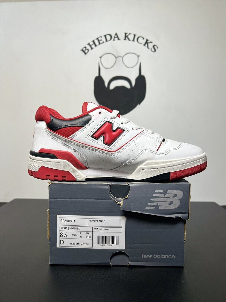 New Balance 550 White Team Red 2020 BB550SE1 Men's Size 8.5 Preowned Rare Og