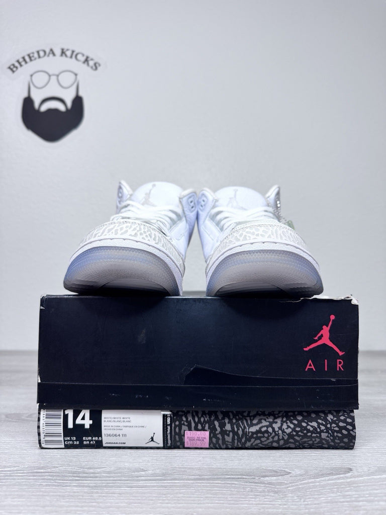 Size 14 - Nike Air Jordan 3 Retro Triple White 136064-111 Preowned Authentic