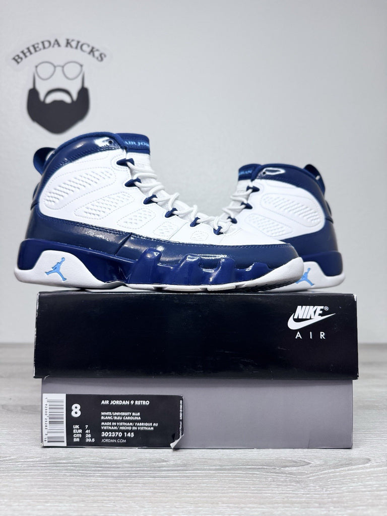 Size 8 - Air Jordan 9 Retro UNC Blue White Leather (302370-145) Preowned Clean