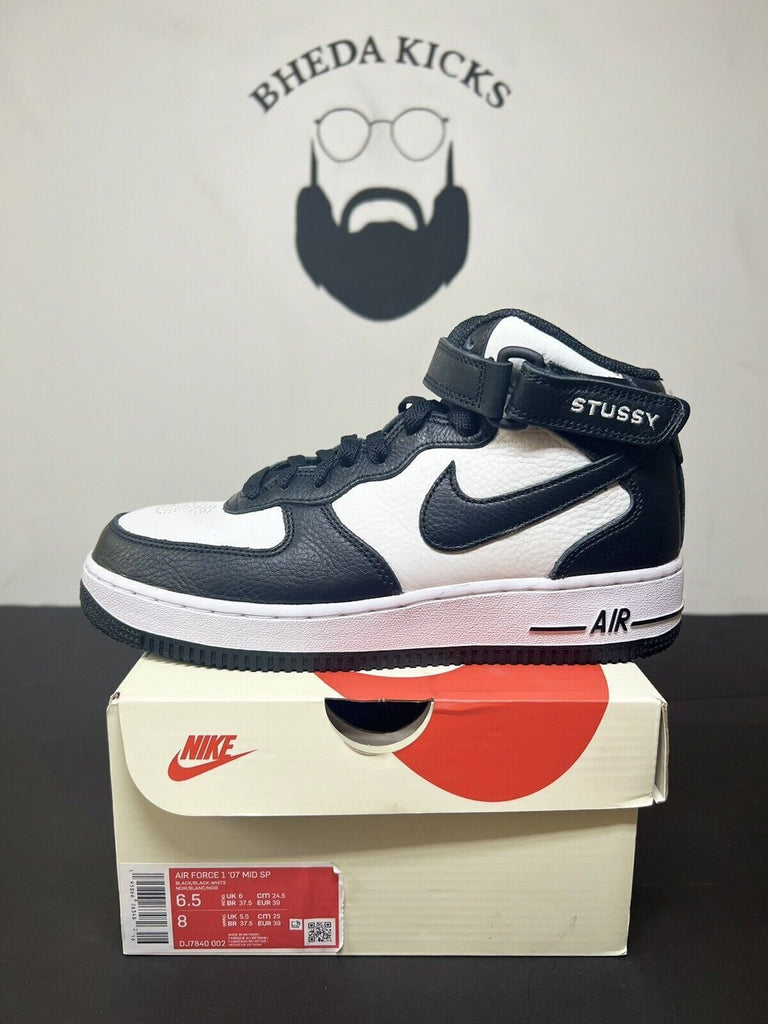 Nike Air Force 1 Mid x Stussy White Black 2022 - Size 6.5 M (8 W) - DJ7840-002