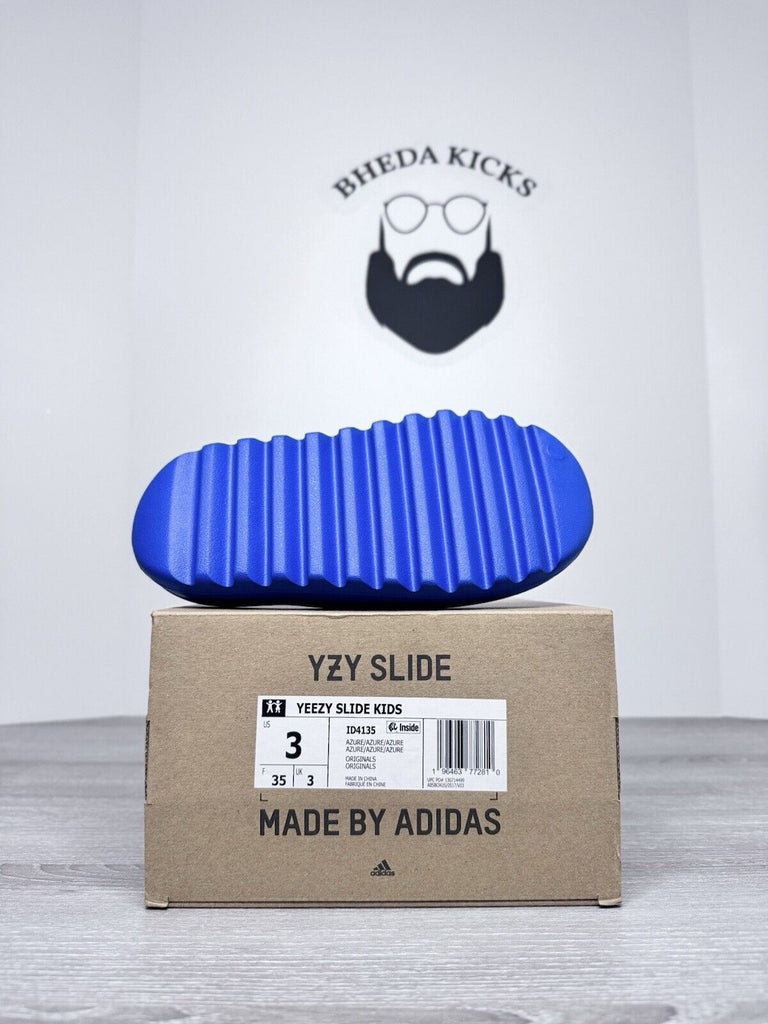 Size 3Y - Adidas Yeezy Slide Azure ID4135 Youth Kids D4135 Blue NEW DS