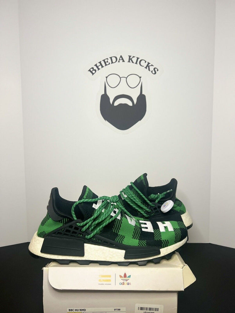 Adidas NMD Hu Pharrell x BBC Green Plaid EF7388 Preowned Rare Mens Size 12.5