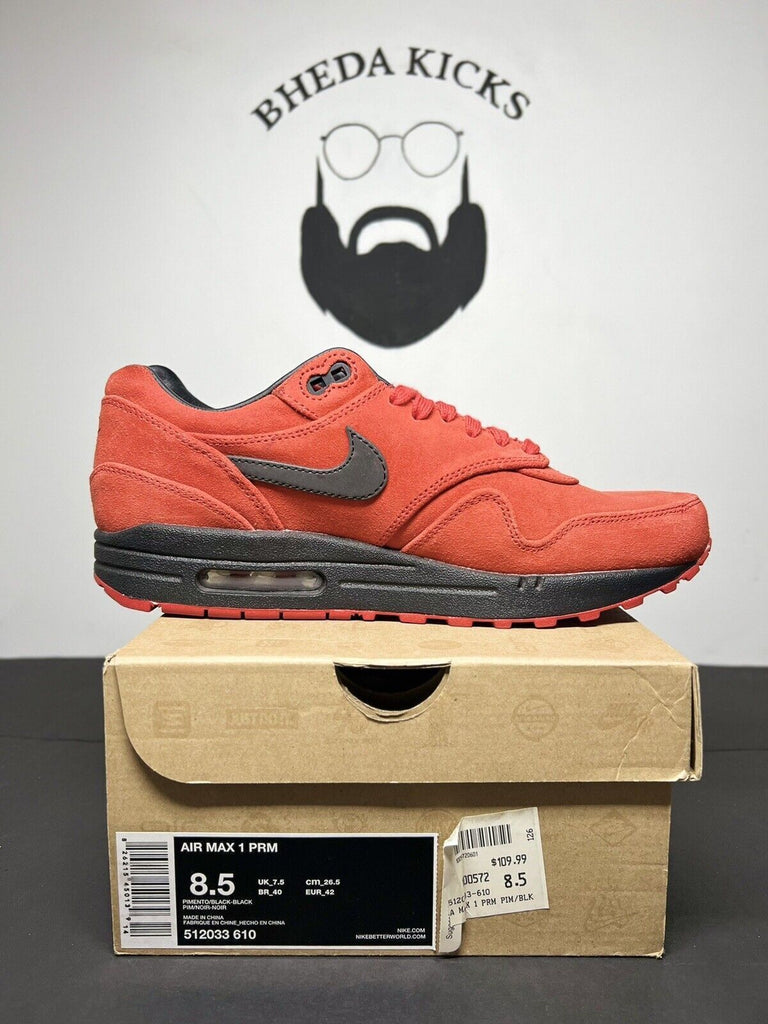 Size 8.5 - Nike Air Max 1 Premium Pimento 512033-610 Preowned Clean Og Rare