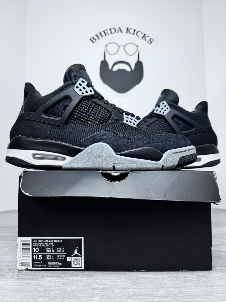 Size 10 - Jordan 4 Retro SE Mid Black Canvas DH7138-006 Preowned Og Rare