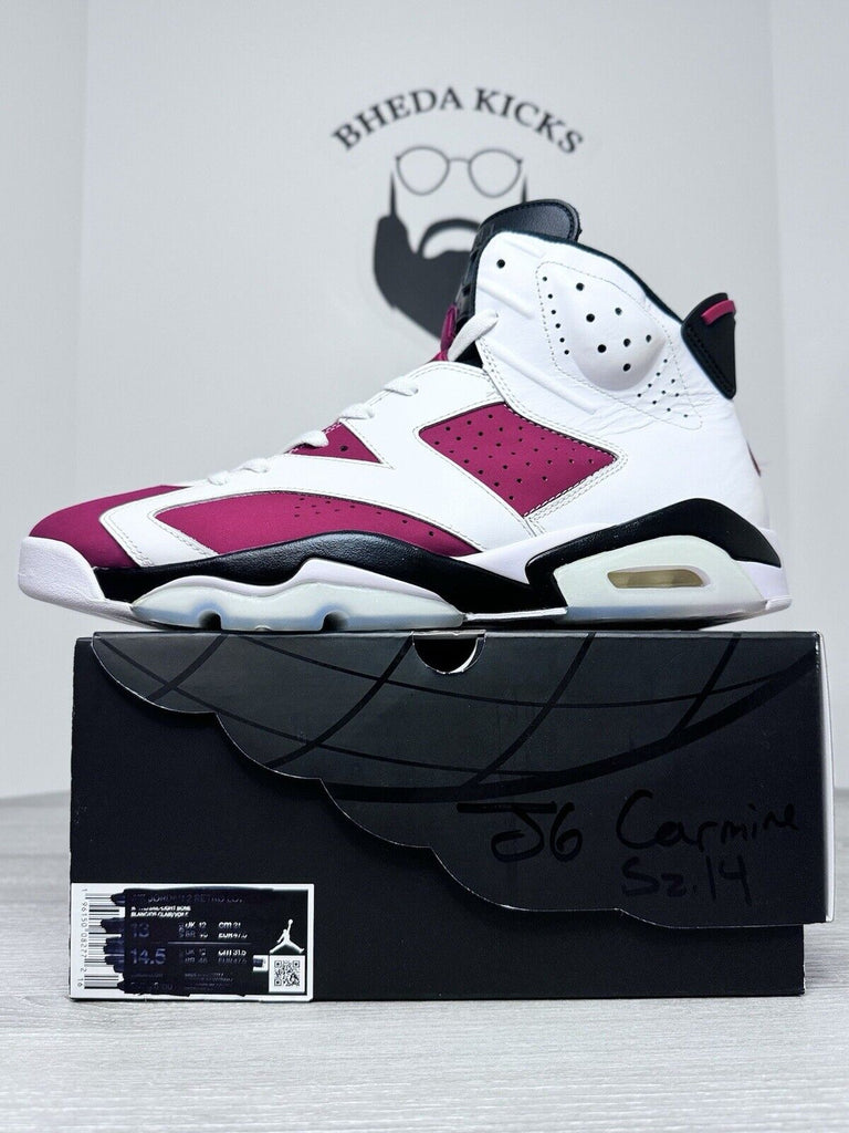 Size 14 - Air Jordan 6 Retro Carmine 384664 160 White Red Black Preowned Og MJ