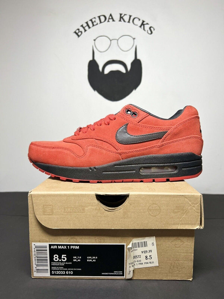 Size 8.5 - Nike Air Max 1 Premium Pimento 512033-610 Preowned Clean Og Rare