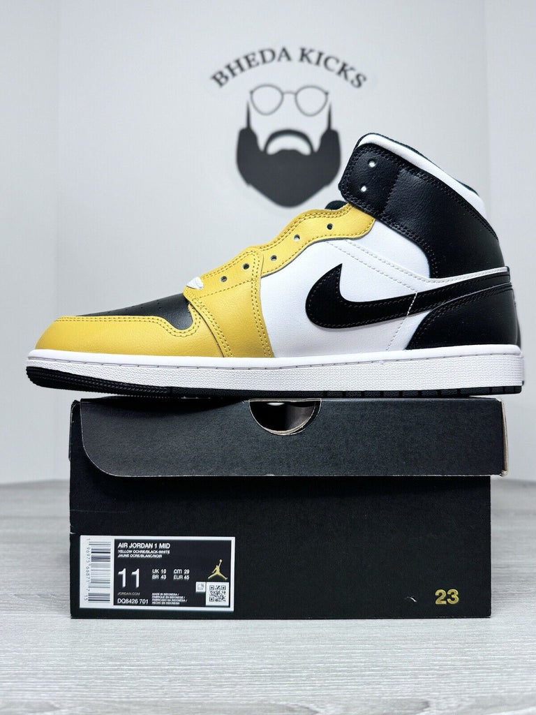 Size 11 - Nike Air Jordan 1 Mid Yellow Ochre White Black DQ8426-701 NEW DS