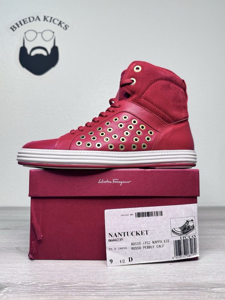Size 9.5 - Salvatore Ferragamo Embellished Nantucket Rosso Nappa Red Preowned