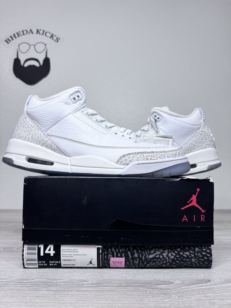Size 14 - Nike Air Jordan 3 Retro Triple White 136064-111 Preowned Authentic
