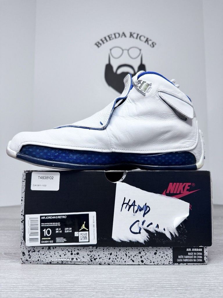 Size 10.5 - Nike Air Jordan 18 OG 'White Sport Royal' Silver 2003 305869-101