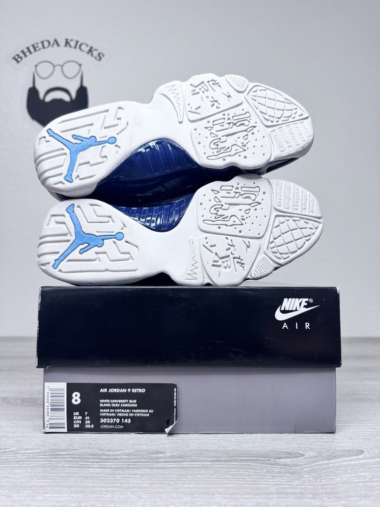 Size 8 - Air Jordan 9 Retro UNC Blue White Leather (302370-145) Preowned Clean