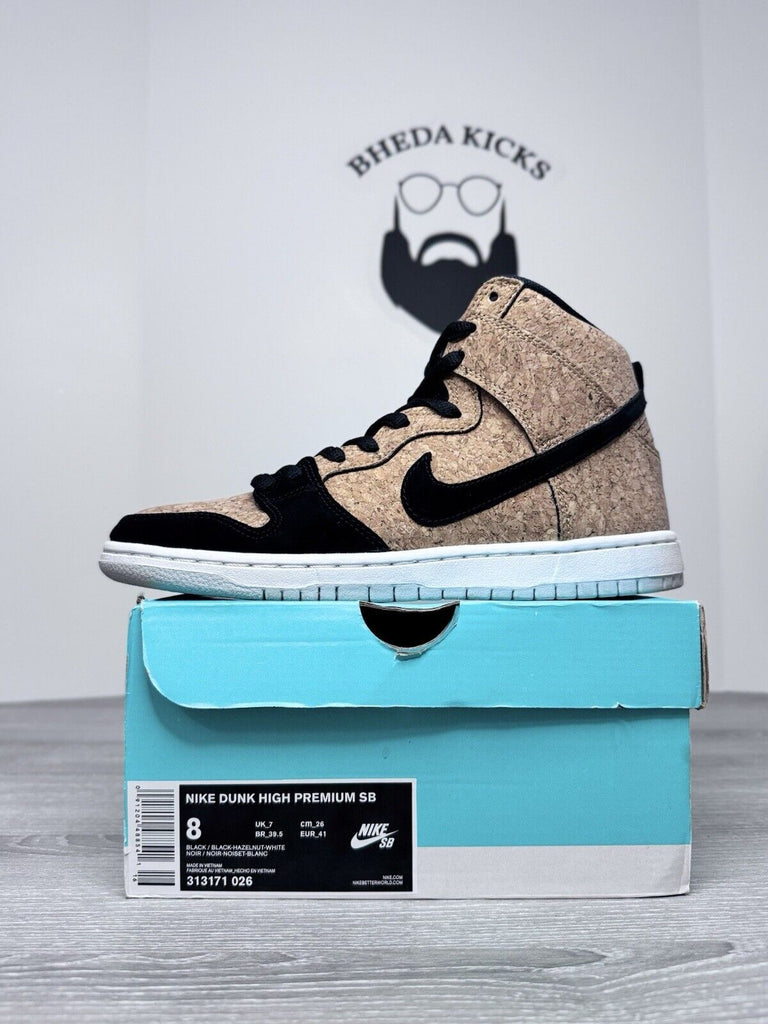 Size 8 - Nike SB Dunk High Cork 313171-026 Black Hazelnut White Preowned