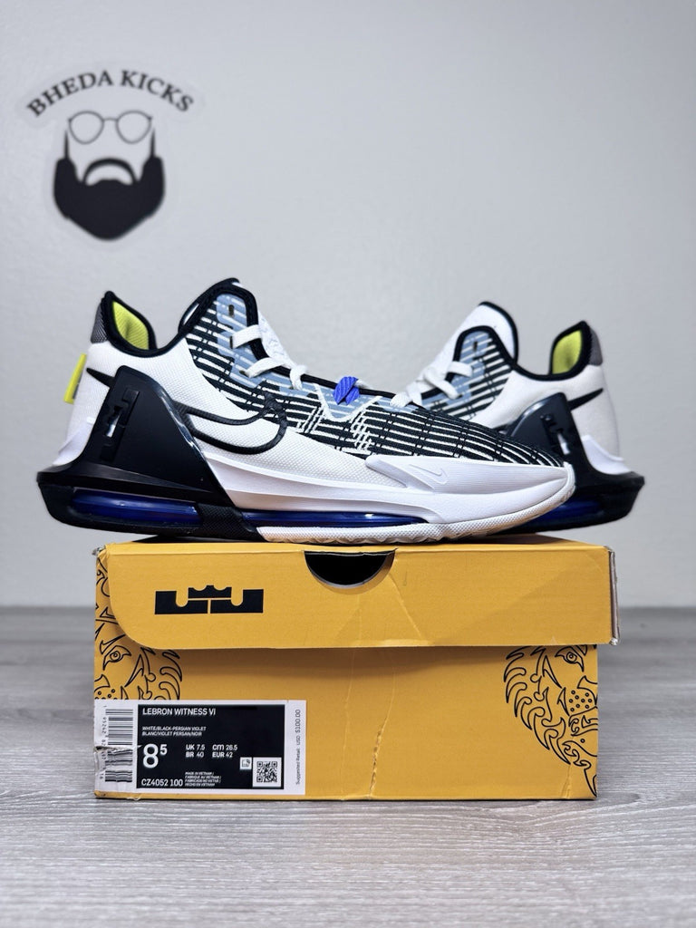 Size 8.5 - Nike LeBron Witness VI Athletic Shoes White Black Violet CZ4052-100