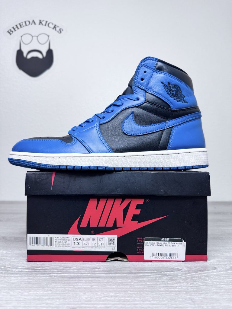 Size 13 - Nike Air Jordan 1 Retro OG High Dark Marina Blue Men's 555088-404