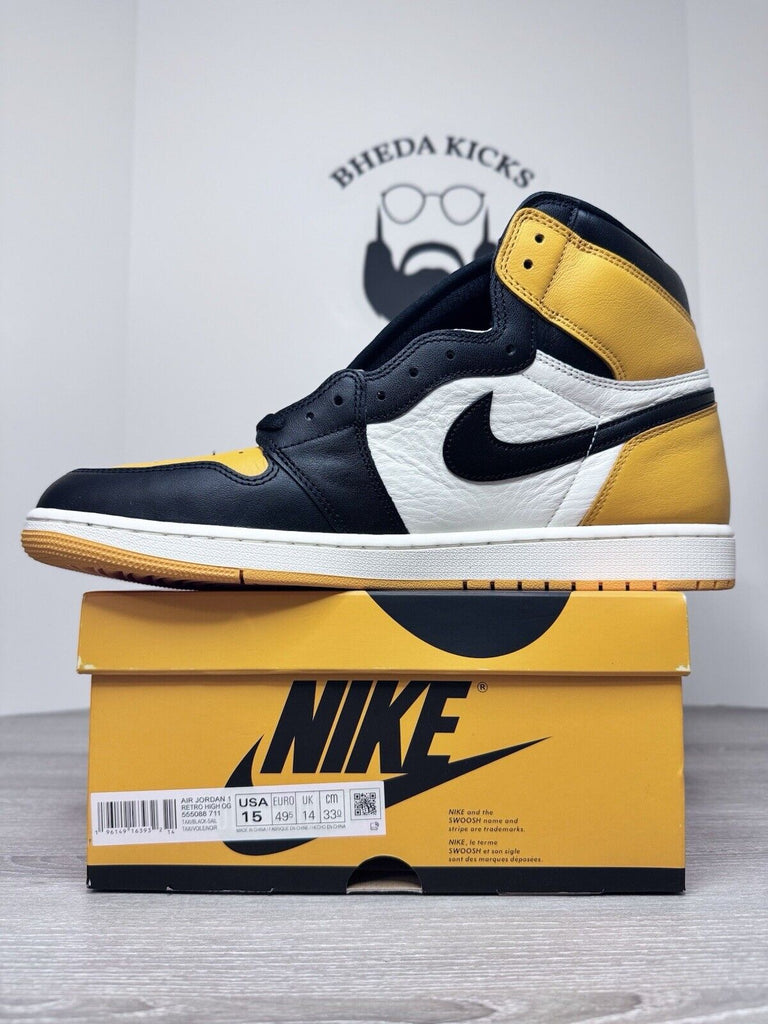 Size 15 - Nike Air Jordan 1 Retro High OG Taxi Yellow Toe 555088-711 NEW DS