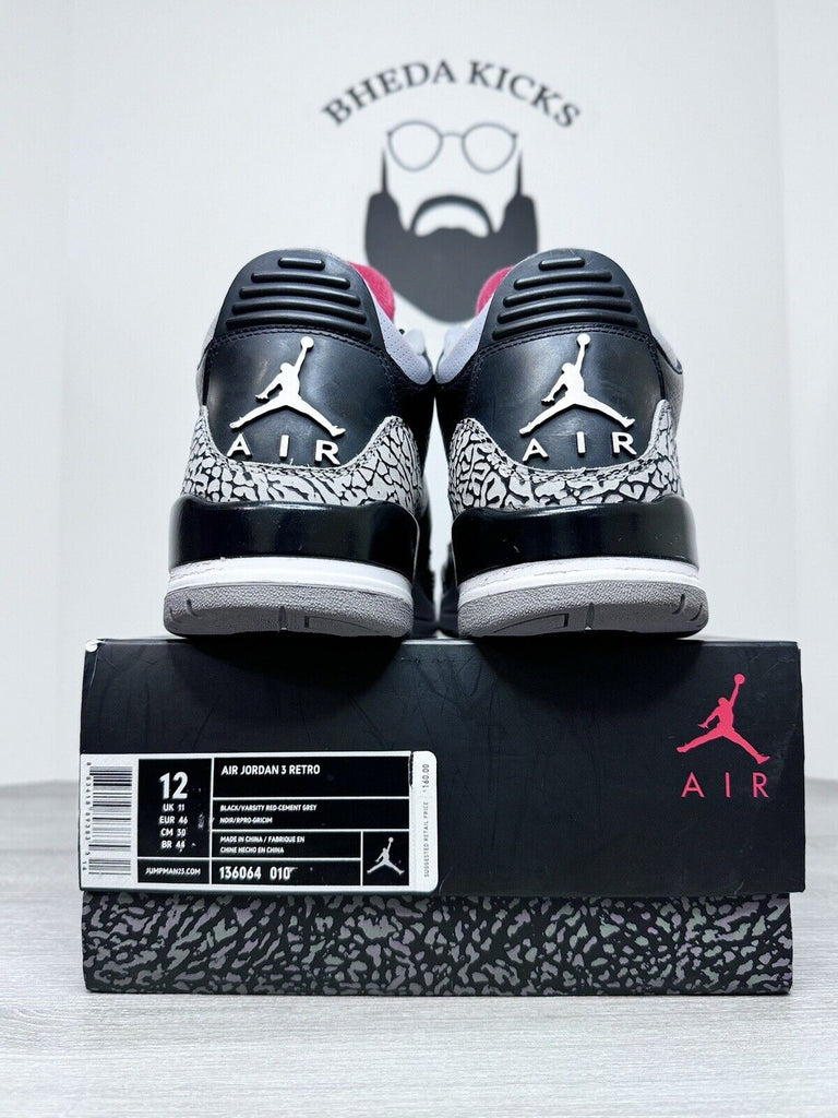 Size 12 - Nike Air Jordan Retro 3 Black Cement 2011  136064-010 Preowned