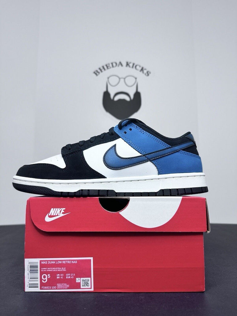 NEW Nike Dunk Low Airbrush Industrial Blue White Black Suede FD6923-100 Size 9.5