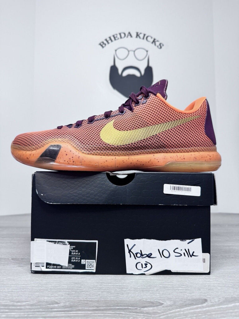 Size 13 - Nike Kobe 10 Silk 705317-676 Preowned Authentic Og Orange Gold Purple