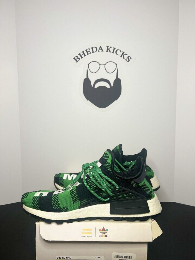 Adidas NMD Hu Pharrell x BBC Green Plaid EF7388 Preowned Rare Mens Size 12.5