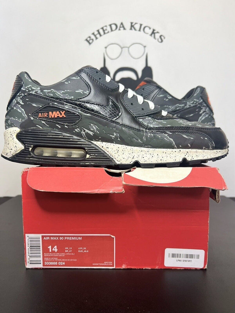 Nike Air Max 90 Premium Atmos Tiger Camo Black Grey Orange 333888-024 Size 14