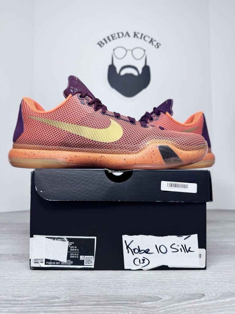 Size 13 - Nike Kobe 10 Silk 705317-676 Preowned Authentic Og Orange Gold Purple