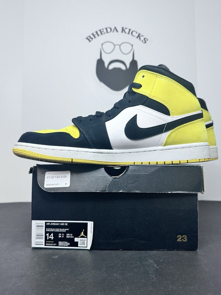 Size 14 - Air Jordan 1 SE Mid Yellow Toe 852542-071 Preowned Authentic Rare