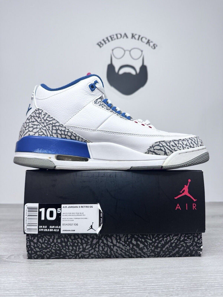 Size 10.5 - Jordan 3 True Blue White Leather Suede (854262-106) Preowned