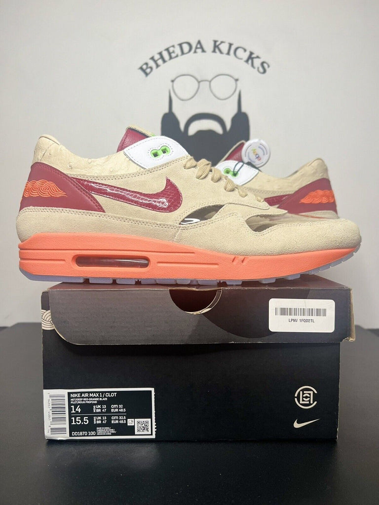 New DS Nike Air Max 1 Clot Kiss Of Death 2021 DD1870-100 OG Authentic Sz 14