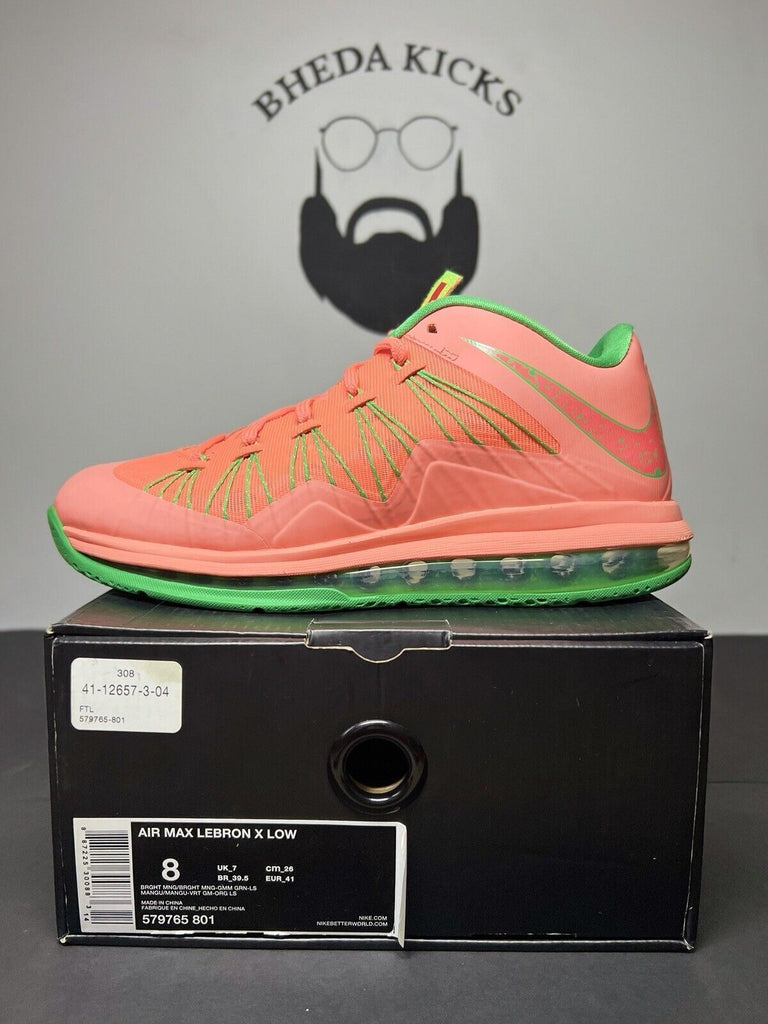 CRISP NIKE AIR MAX LEBRON 10 X LOW “WATERMELON” SNEAKERS 579765-801, SIZE 8