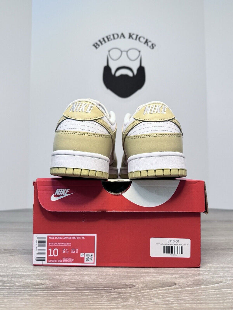 Size 10 Nike Men’s Dunk Low Team Gold Tan White DV0833-100 Sneaker Shoes