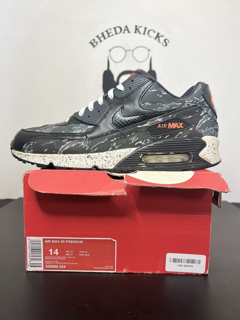 Nike Air Max 90 Premium Atmos Tiger Camo Black Grey Orange 333888-024 Size 14