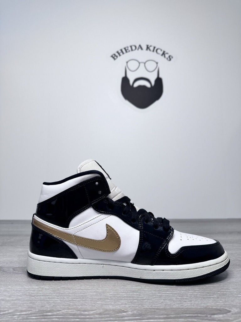 Size 9 - Jordan 1 Mid SE Patent Black Gold 852547-007 Preowned Authentic