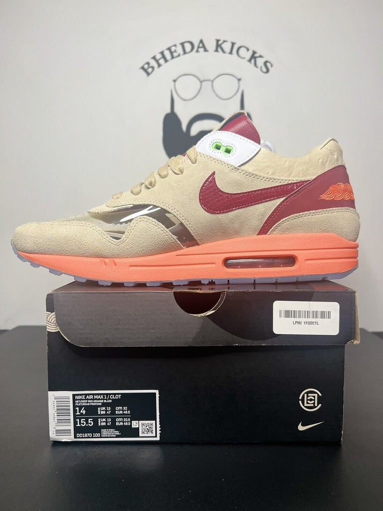 New DS Nike Air Max 1 Clot Kiss Of Death 2021 DD1870-100 OG Authentic Sz 14