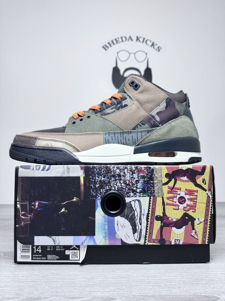 Size 14 - Nike Air Jordan 3 Retro Camo Patchwork Brown Green Black DO183-200