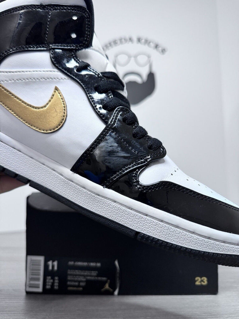 Size 11 - Jordan 1 Mid SE Patent Black Gold 852547-007 Preowned Authentic