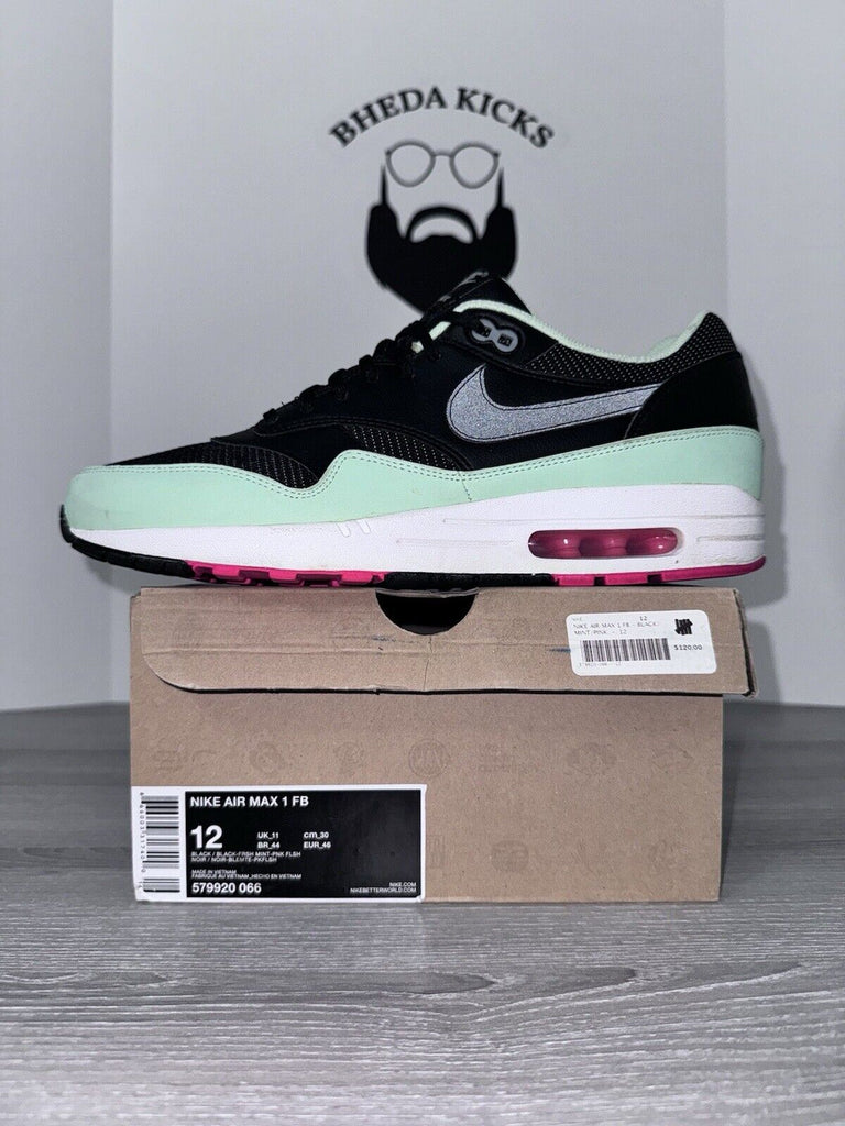 Size 12 - Nike Air Max 1 FB Yeezy Fresh Mint Flash Pink 579920-066 2013