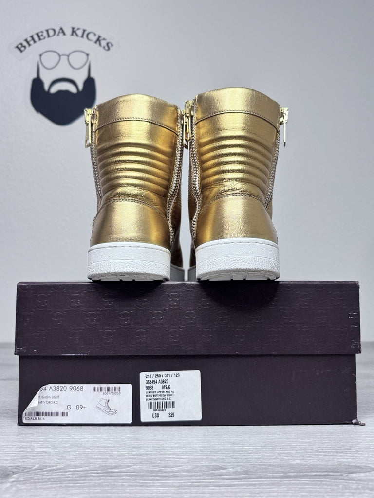 Size 9.5 - Gucci Miro Soft Leather High Top Men’s Sneakers Gold 376193 Preowned