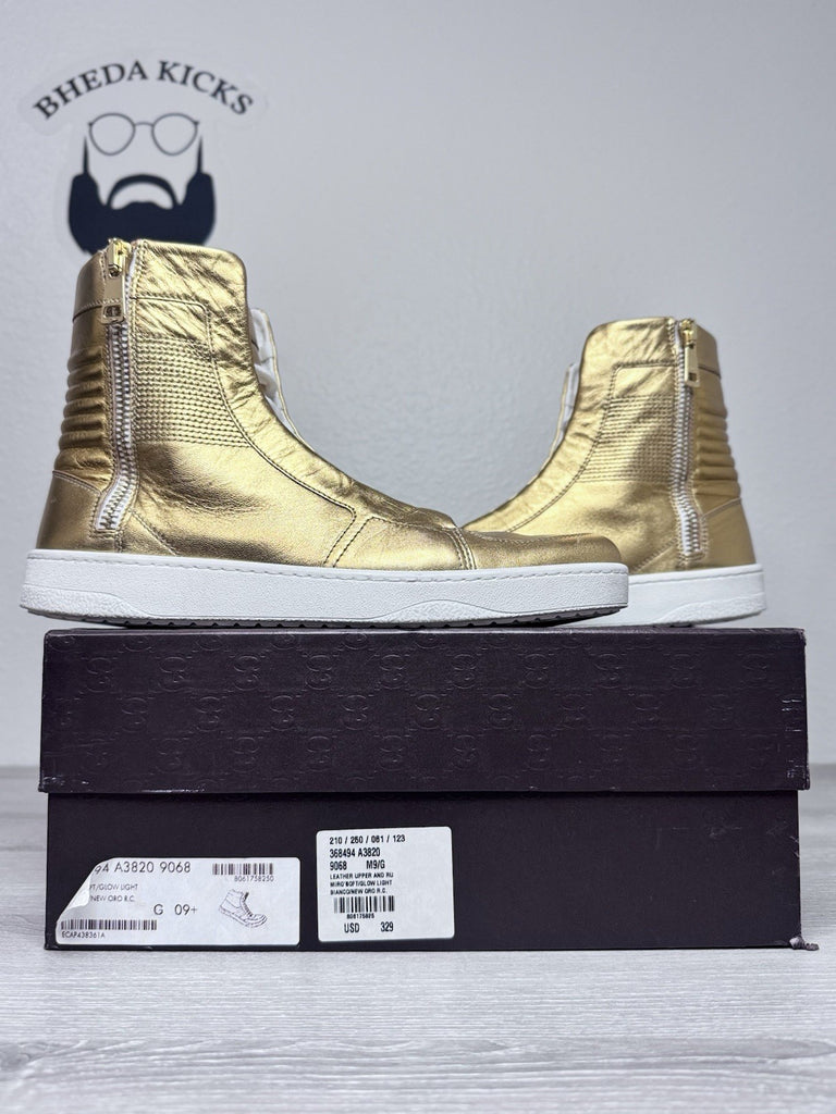 Size 9.5 - Gucci Miro Soft Leather High Top Men’s Sneakers Gold 376193 Preowned