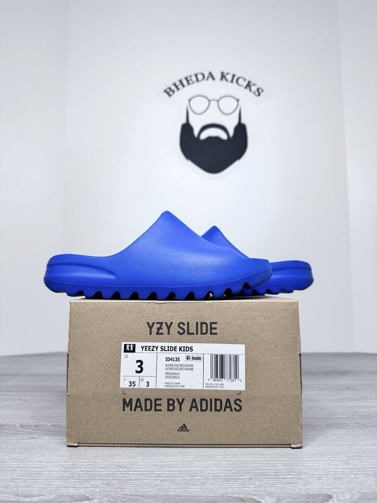 Size 3Y - Adidas Yeezy Slide Azure ID4135 Youth Kids D4135 Blue NEW DS