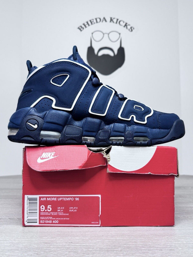 Size 9.5 - Nike Air More Uptempo '96 Obsidian Navy White 921948-400 CLEAN