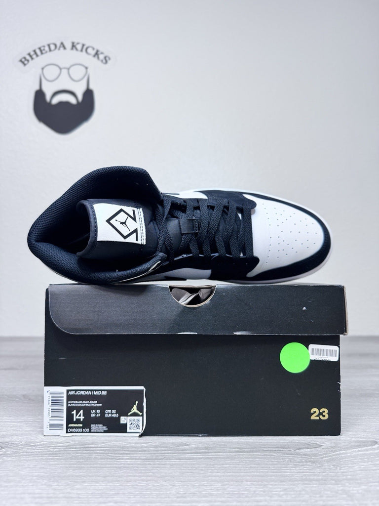 Size 14 - Nike Air Jordan 1 Mid Diamond White Black DH6933-100 Mens Sneakers