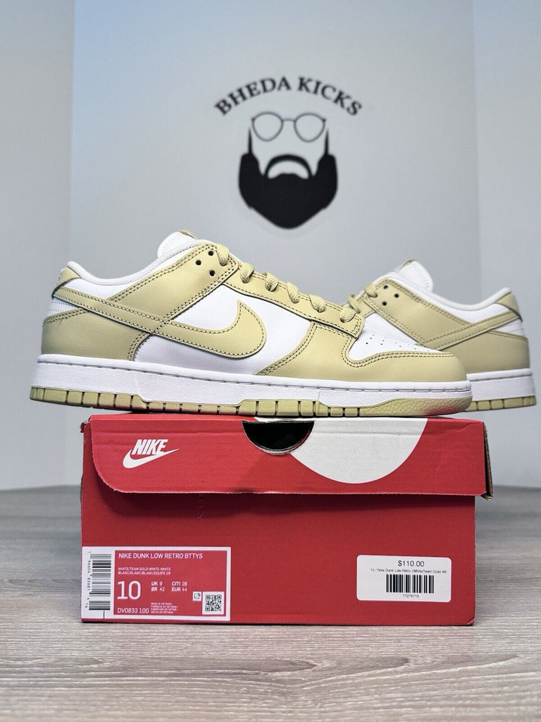 Size 10 Nike Men’s Dunk Low Team Gold Tan White DV0833-100 Sneaker Shoes