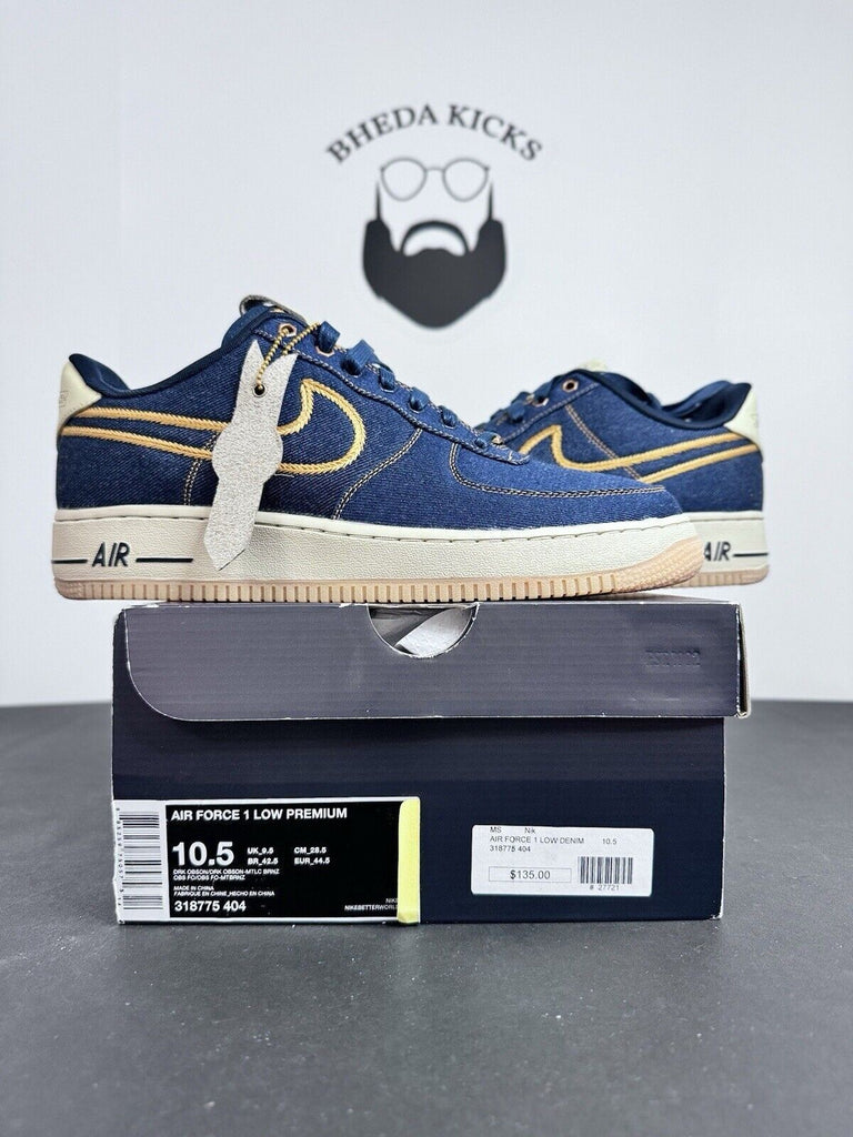 NEW Nike Air Force 1 Low Premium Denim Gum Limited Edition 318775-404 Size 10.5