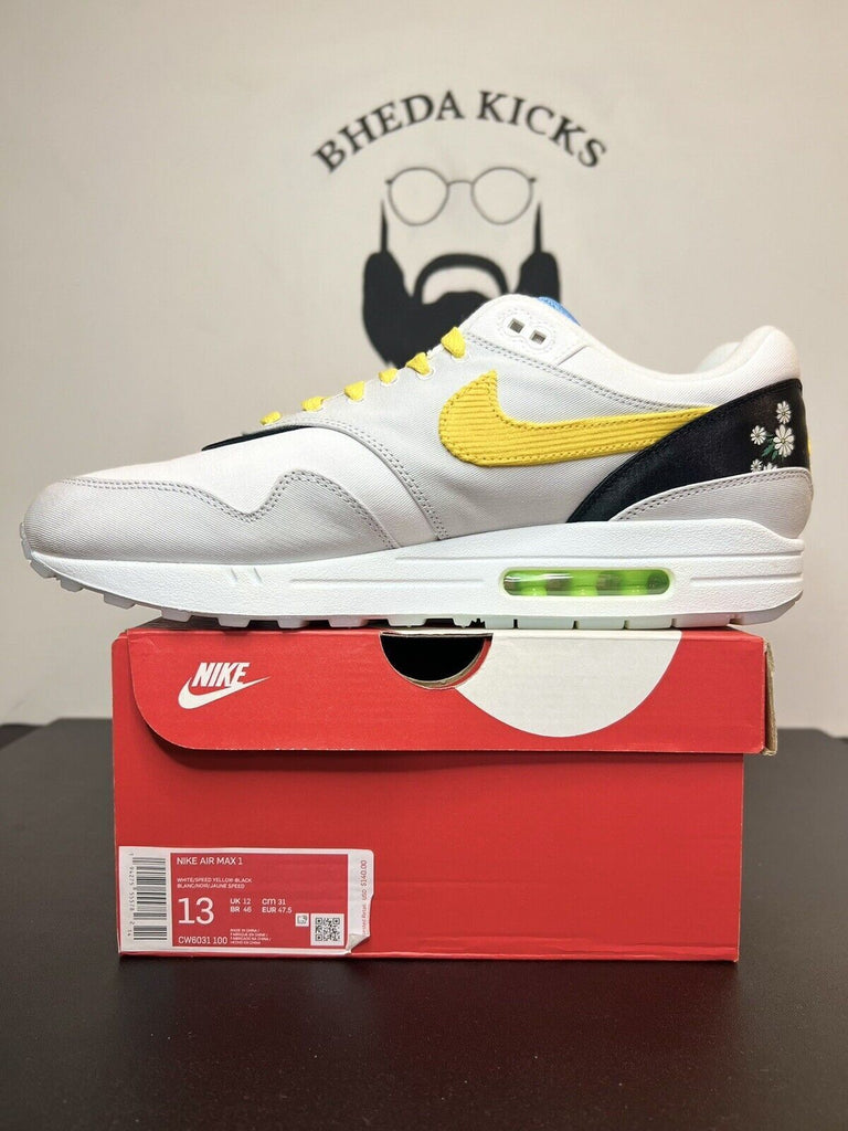 Nike Air Max 1 Daisy White/Grey/Black/Yellow CW6031-100 Mens Size 13 Preowned